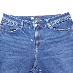 Express Jeans Womens 10 Blue Mid Rise‎ Ankle Bootcut Distressed Denim 30x26